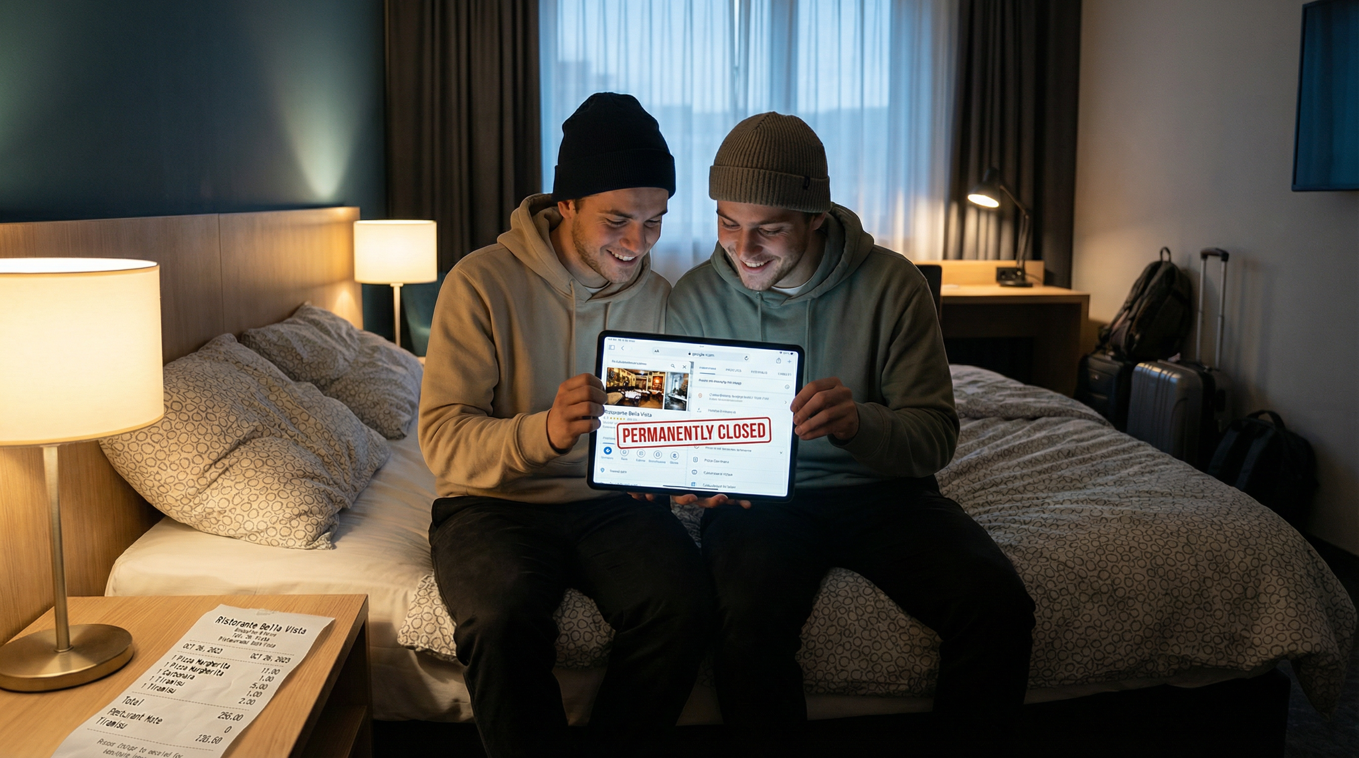 Junge Männer markieren Restaurant als geschlossen